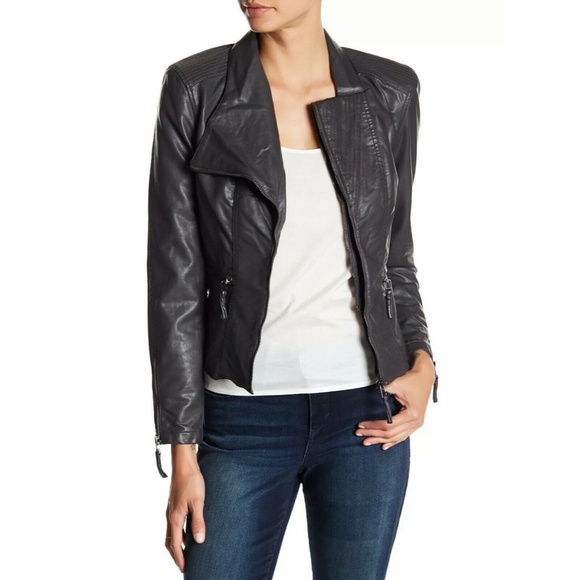 Blank NYC Jackets & Blazers - BLANKNYC Gray Faux Leather Fitted Moto Jacket